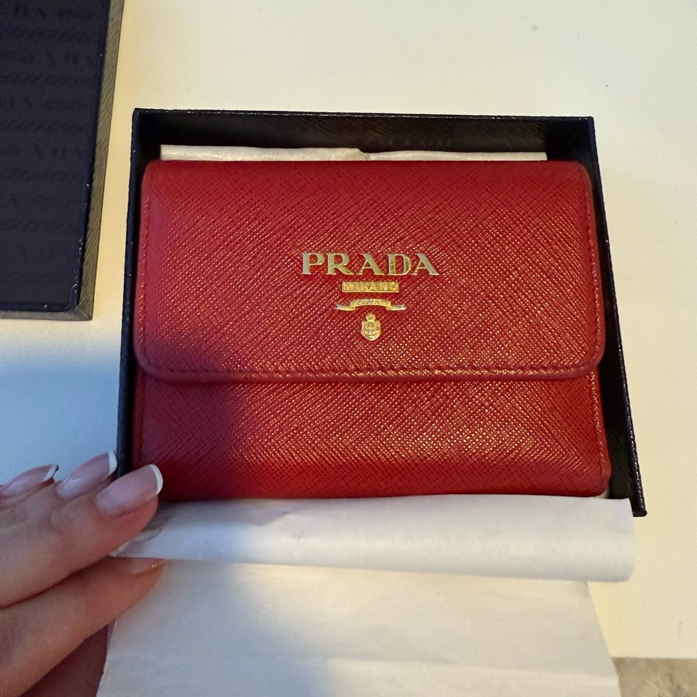 Authentic Prada Scarlet Leather Wallet with COA